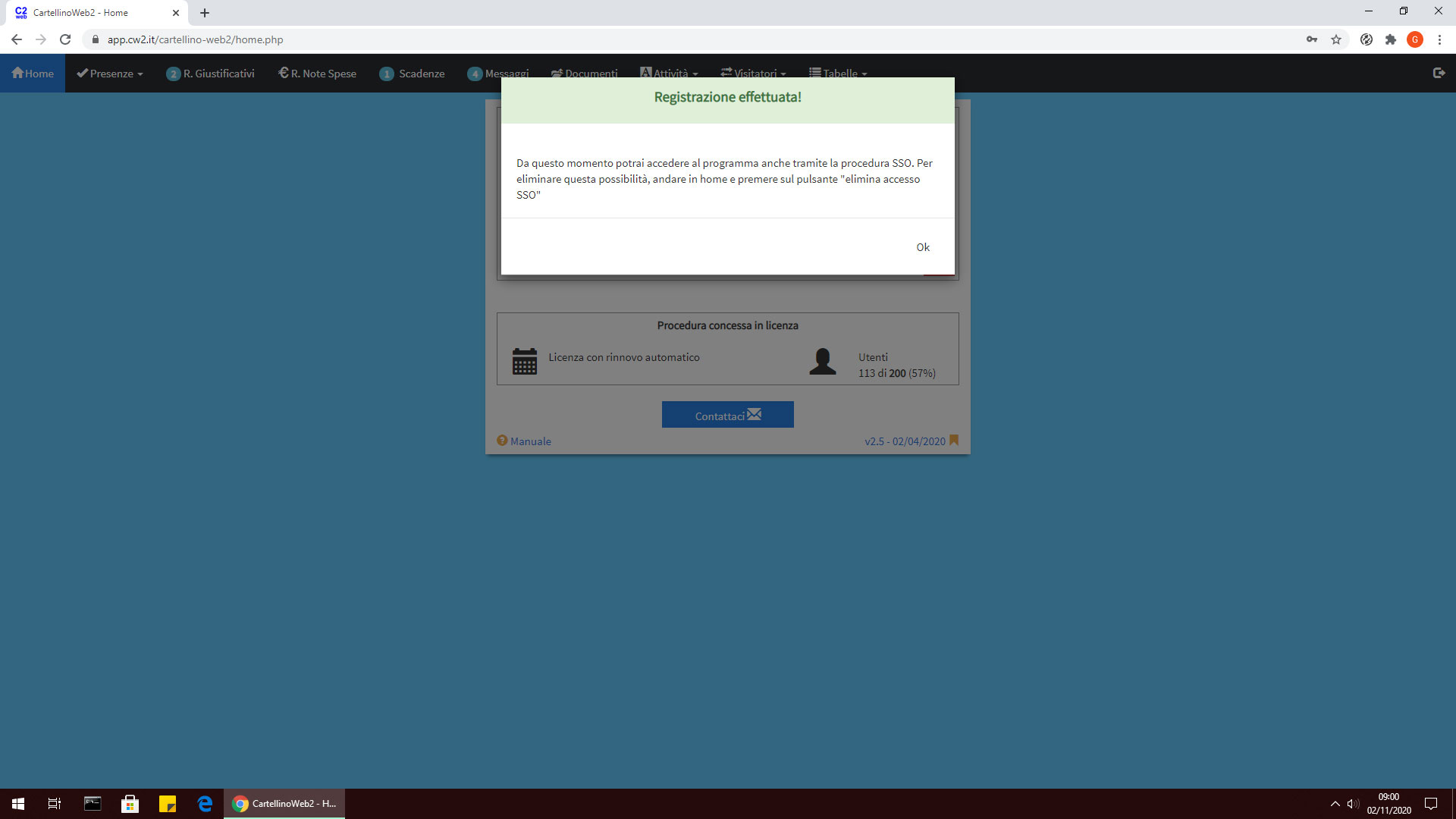 Schermate Single Sign-On accesso effettuato