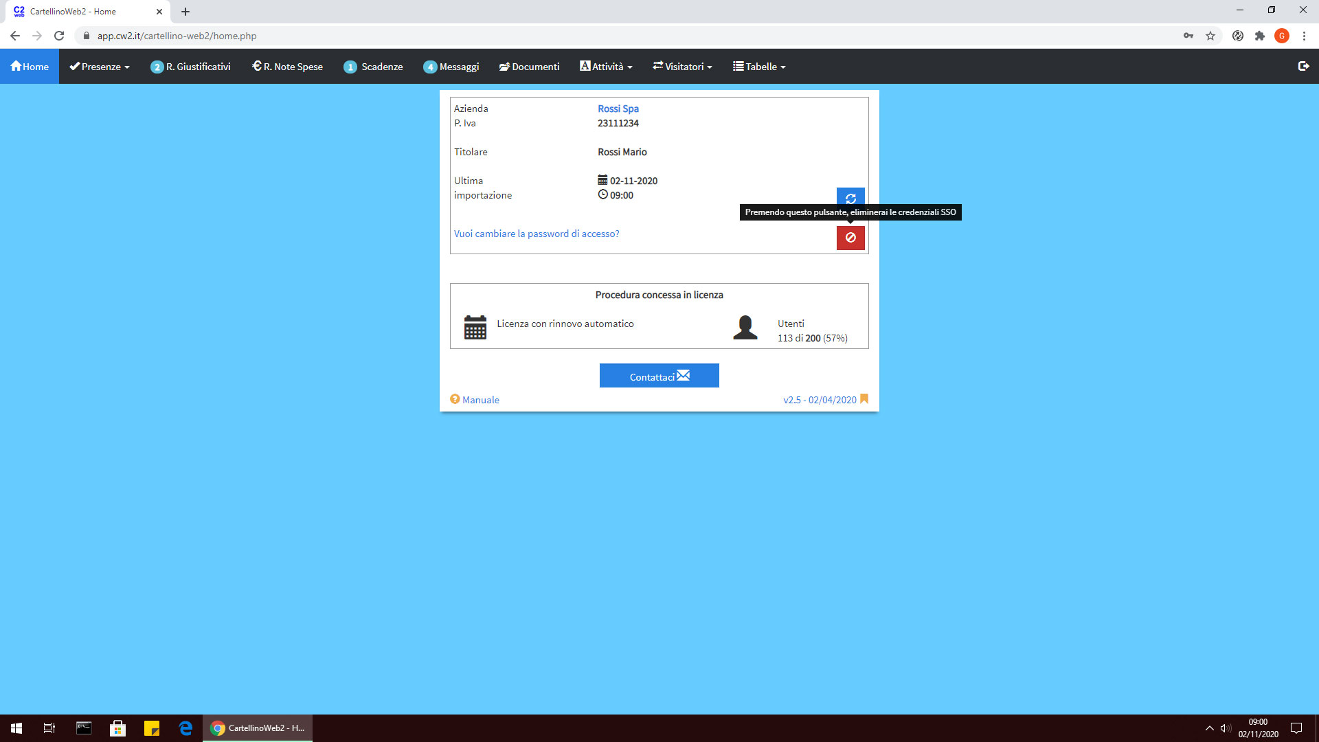 Schermate Single Sign-On elimina accesso SSO